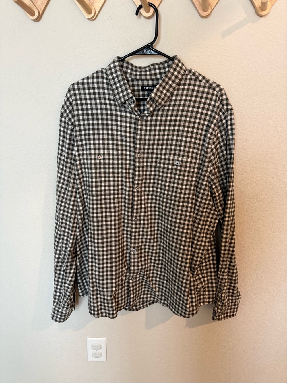 Express Men’s Green & White Check Button-Down Shirt